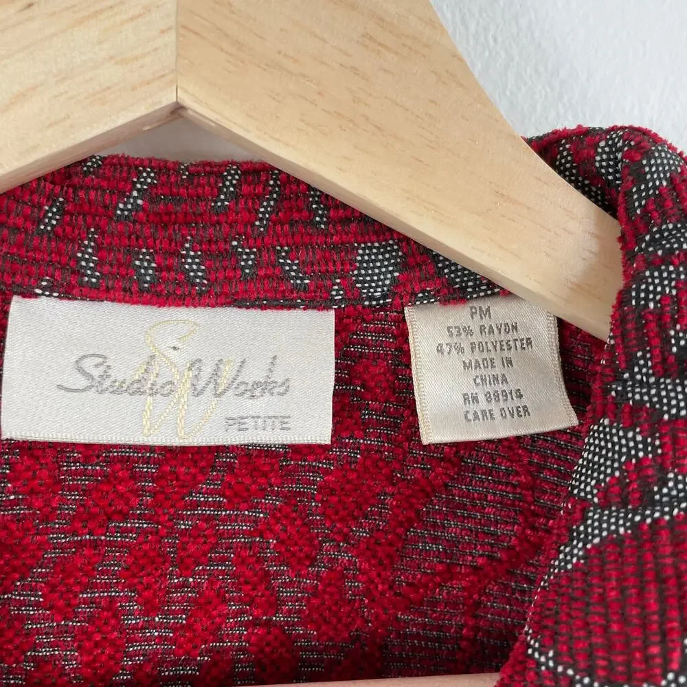 Vintage 90s Patchwork Tapestry Shacket Red Black Abstract Retro - Size MP